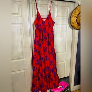 Beautiful long rich red and blue print sundress